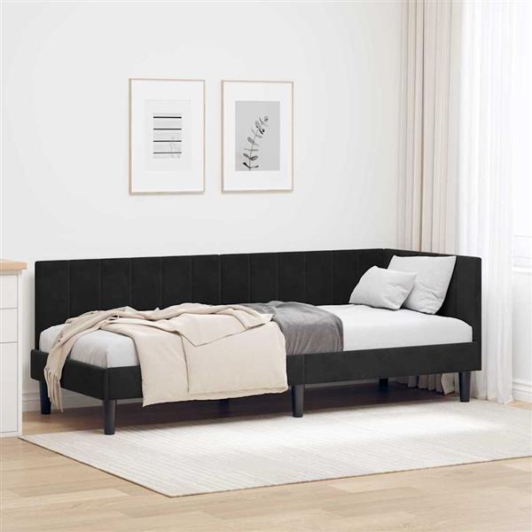 Grote foto vidaxl hoekbedframe met hoofdeinde zwart 80 cm x 200 cm fluweel antiek en kunst stoelen en banken