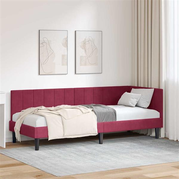Grote foto vidaxl hoekbedframe met hoofdeinde wijnrood 80 cm x 200 cm fluweel antiek en kunst stoelen en banken