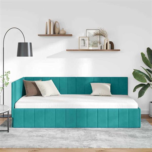 Grote foto vidaxl hoekbedframe met hoofdeinde turquoise 90 cm x 190 cm fluweel antiek en kunst stoelen en banken