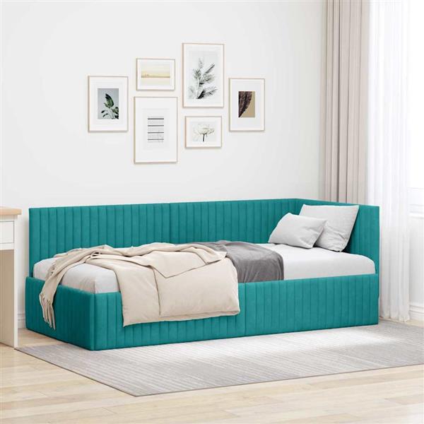 Grote foto vidaxl hoekbedframe met hoofdeinde turquoise 90 cm x 200 cm fluweel antiek en kunst stoelen en banken
