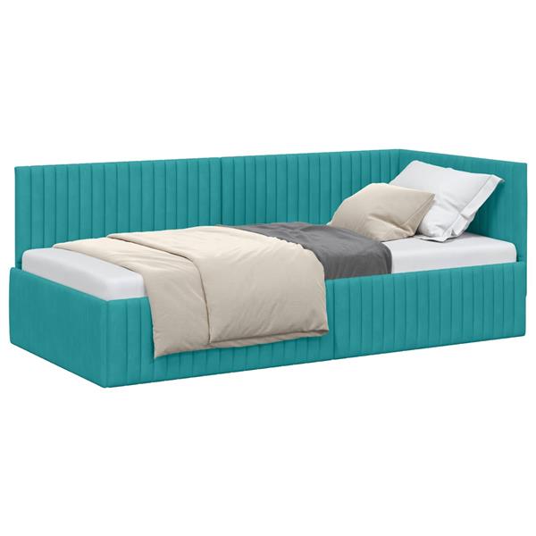 Grote foto vidaxl hoekbedframe met hoofdeinde turquoise 90 cm x 200 cm fluweel antiek en kunst stoelen en banken