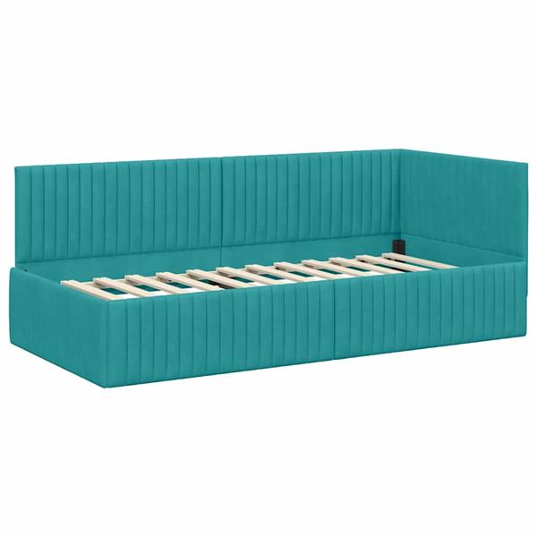 Grote foto vidaxl hoekbedframe met hoofdeinde turquoise 90 cm x 200 cm fluweel antiek en kunst stoelen en banken