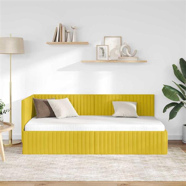 Grote foto vidaxl hoekbedframe met hoofdeinde geel 90 cm x 200 cm fluweel antiek en kunst stoelen en banken