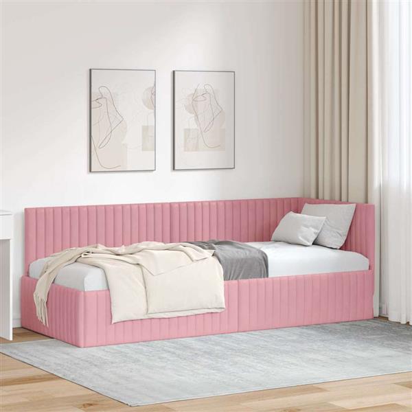 Grote foto vidaxl hoekbedframe met hoofdeinde roze 80 cm x 200 cm fluweel antiek en kunst stoelen en banken