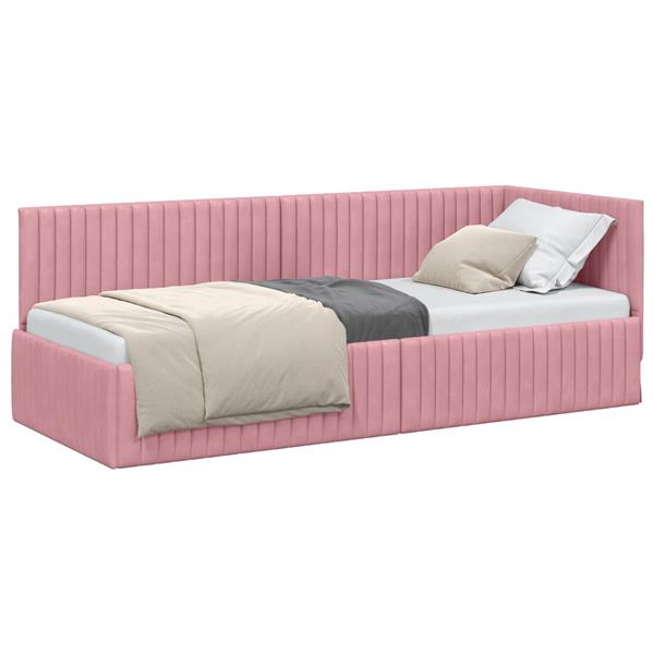 Grote foto vidaxl hoekbedframe met hoofdeinde roze 80 cm x 200 cm fluweel antiek en kunst stoelen en banken