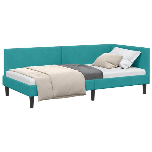Grote foto vidaxl hoekbedframe met hoofdeinde turquoise 100 cm x 200 cm fluweel antiek en kunst stoelen en banken