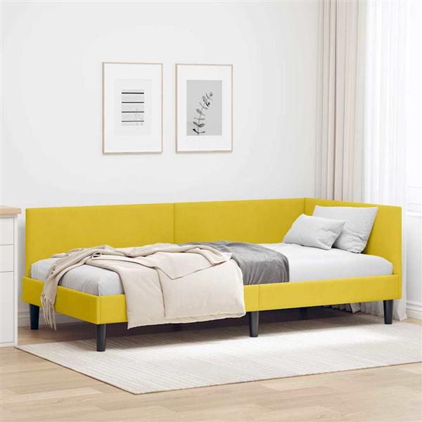 Grote foto vidaxl hoekbedframe met hoofdeinde geel 100 cm x 200 cm fluweel antiek en kunst stoelen en banken