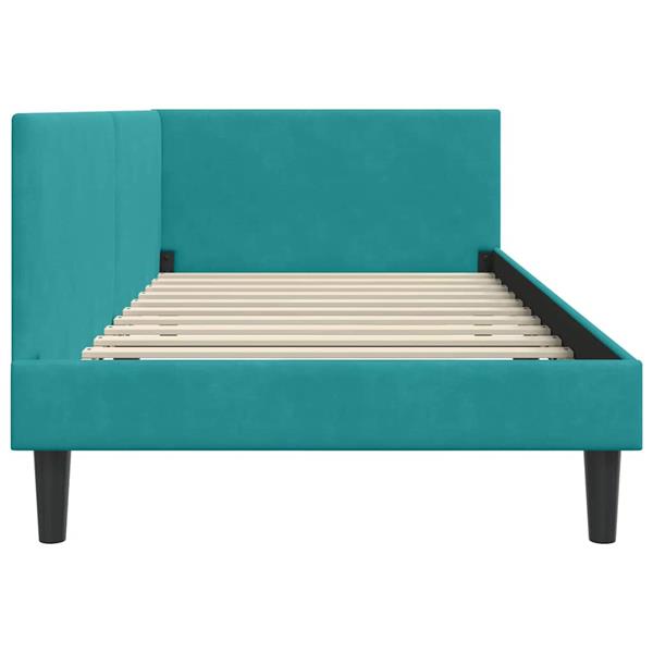 Grote foto vidaxl hoekbedframe met hoofdeinde turquoise 90 cm x 200 cm fluweel antiek en kunst stoelen en banken
