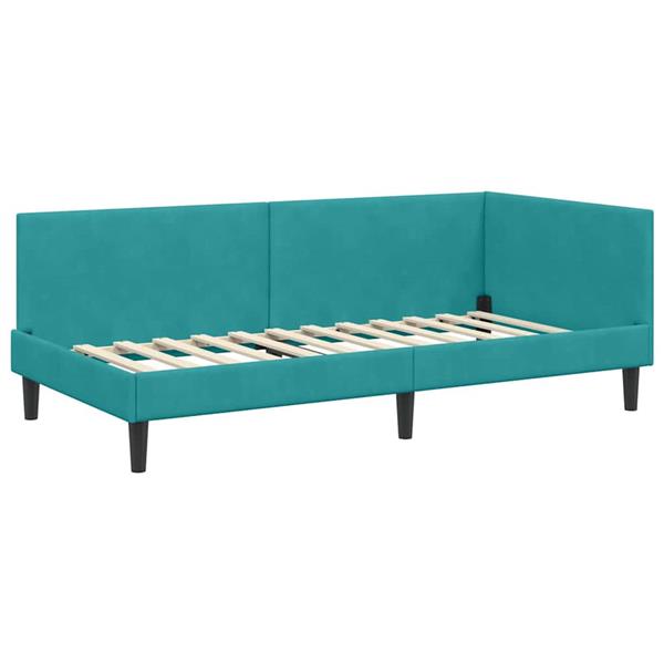 Grote foto vidaxl hoekbedframe met hoofdeinde turquoise 90 cm x 190 cm fluweel antiek en kunst stoelen en banken