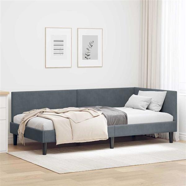 Grote foto vidaxl hoekbedframe met hoofdeinde donkergrijs 80 cm x 200 cm fluweel antiek en kunst stoelen en banken