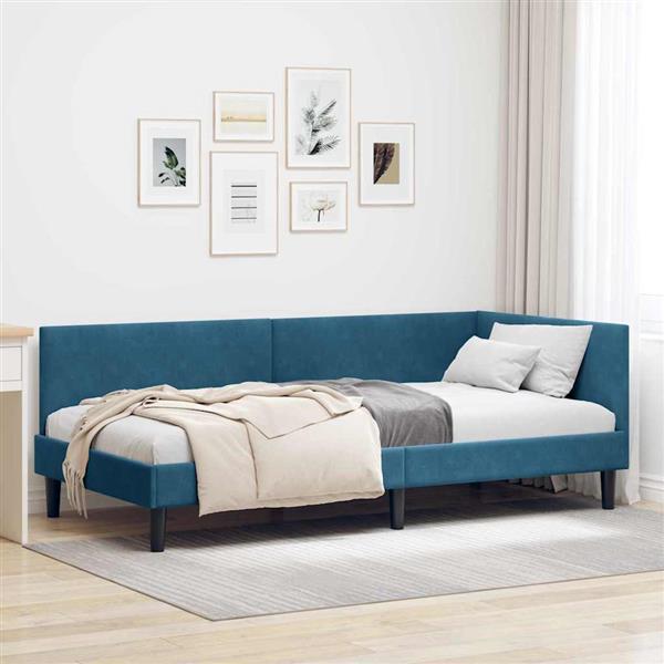 Grote foto vidaxl hoekbedframe met hoofdeinde blauw 80 cm x 200 cm fluweel antiek en kunst stoelen en banken
