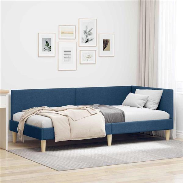 Grote foto vidaxl hoekbedframe blauw 100 cm x 200 cm stof en multiplex antiek en kunst stoelen en banken