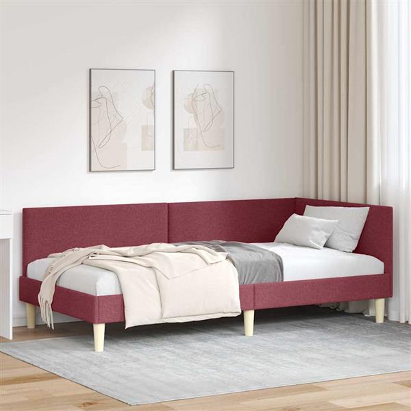 Grote foto vidaxl hoekbedframe wijnrood 100 cm x 200 cm stof en multiplex antiek en kunst stoelen en banken