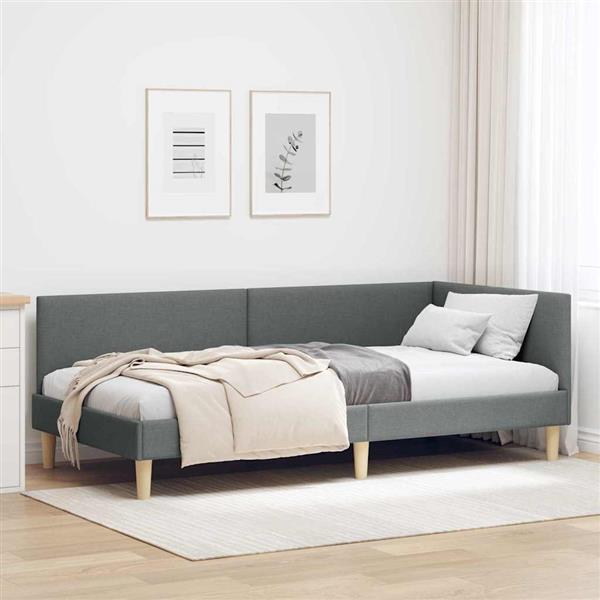 Grote foto vidaxl hoekbedframe donkergrijs 100 cm x 200 cm stof en multiplex antiek en kunst stoelen en banken