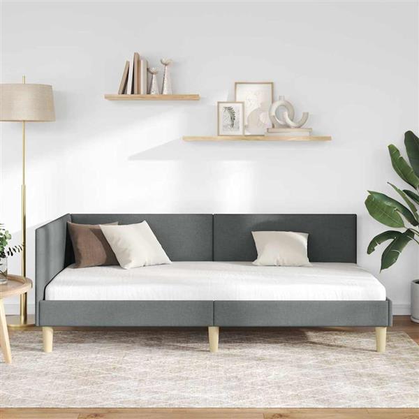 Grote foto vidaxl hoekbedframe donkergrijs 100 cm x 200 cm stof en multiplex antiek en kunst stoelen en banken