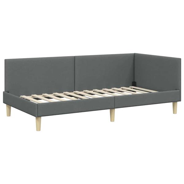 Grote foto vidaxl hoekbedframe donkergrijs 100 cm x 200 cm stof en multiplex antiek en kunst stoelen en banken