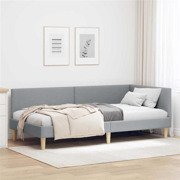 Grote foto vidaxl hoekbedframe lichtgrijs 90 cm x 190 cm stof en multiplex antiek en kunst stoelen en banken