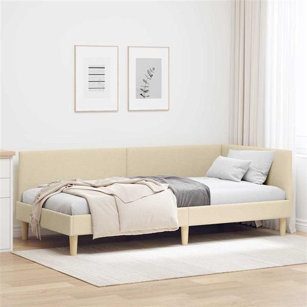 Grote foto vidaxl hoekbedframe cr me 80 cm x 200 cm stof en multiplex antiek en kunst stoelen en banken