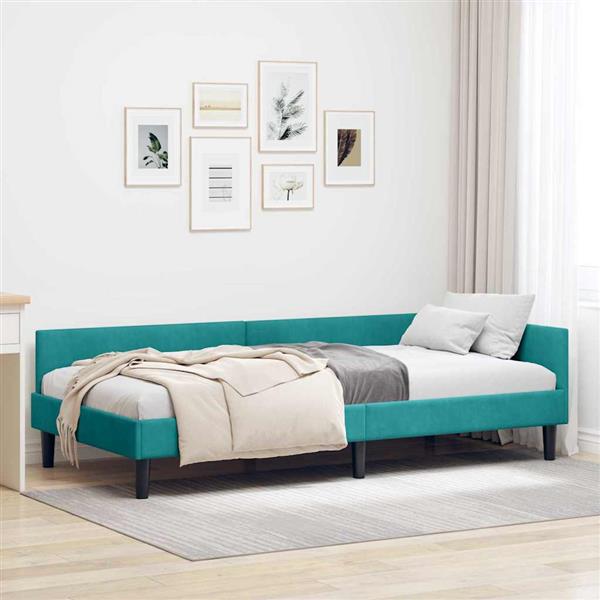 Grote foto vidaxl hoekbedframe met hoofdeinde turquoise 100 cm x 200 cm fluweel antiek en kunst stoelen en banken