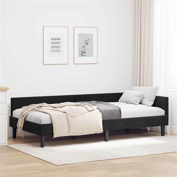 Grote foto vidaxl hoekbedframe met hoofdeinde zwart 100 cm x 200 cm fluweel antiek en kunst stoelen en banken