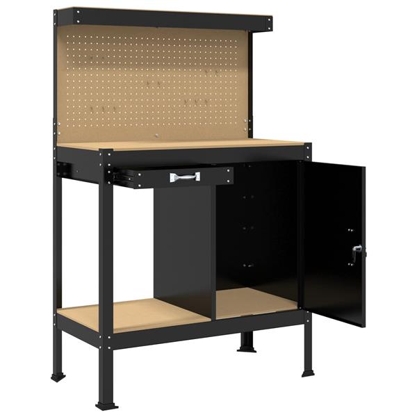 Grote foto vidaxl werkbank met lade zwart 90 x 49 x 141 cm bewerkt hout en metaal doe het zelf en verbouw werkbanken