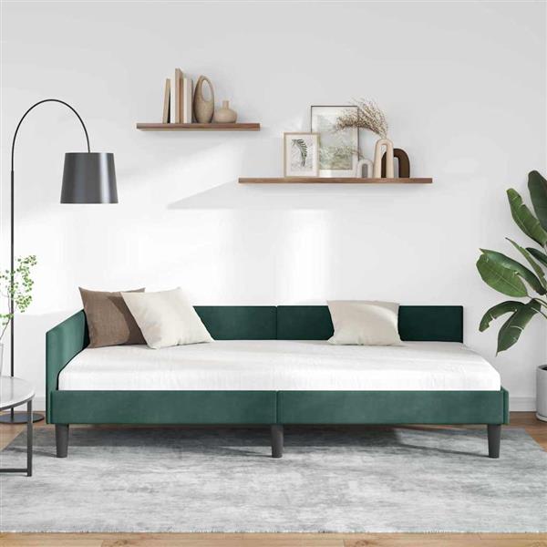 Grote foto vidaxl hoekbedframe met hoofdeinde donkergroen 90 cm x 200 cm fluweel antiek en kunst stoelen en banken