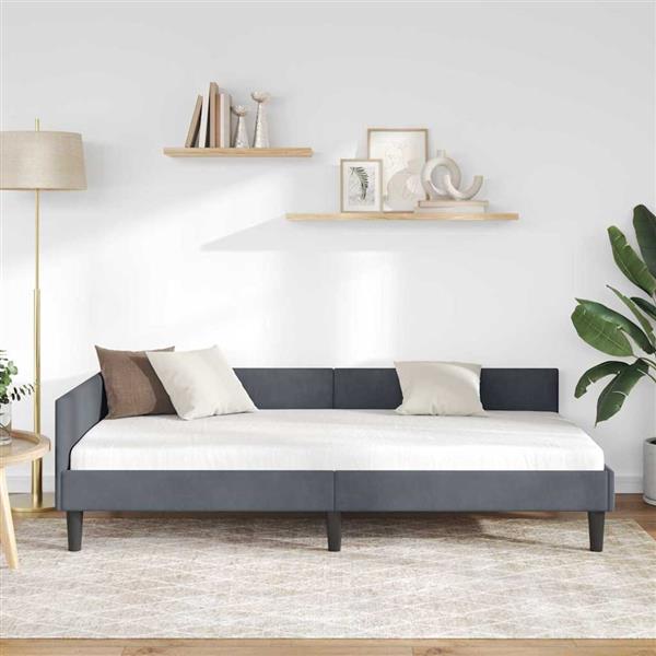 Grote foto vidaxl hoekbedframe met hoofdeinde donkergrijs 90 cm x 200 cm fluweel antiek en kunst stoelen en banken