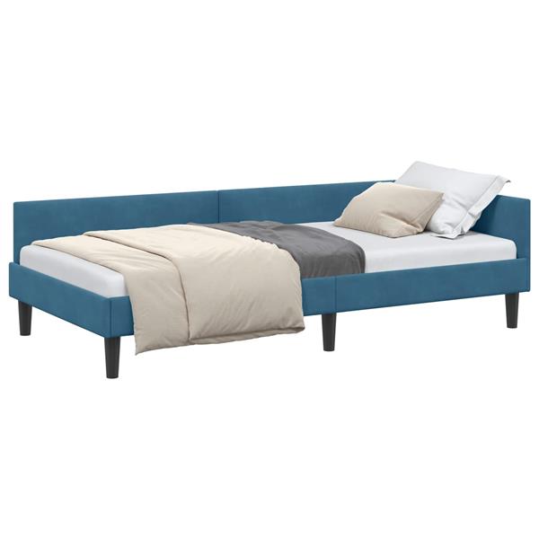 Grote foto vidaxl hoekbedframe met hoofdeinde blauw 90 cm x 200 cm fluweel antiek en kunst stoelen en banken