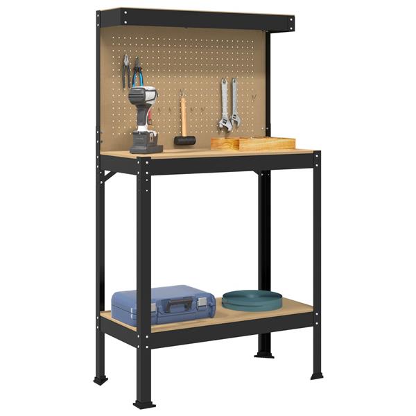Grote foto vidaxl werkbank zwart 81 x 41 x 145 cm bewerkt hout en metaal doe het zelf en verbouw werkbanken