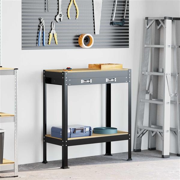 Grote foto vidaxl werkbank met lade zwart 80 x 40 x 91 cm bewerkt hout en metaal doe het zelf en verbouw werkbanken