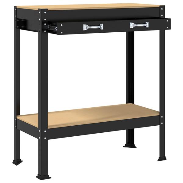 Grote foto vidaxl werkbank met lade zwart 80 x 40 x 91 cm bewerkt hout en metaal doe het zelf en verbouw werkbanken
