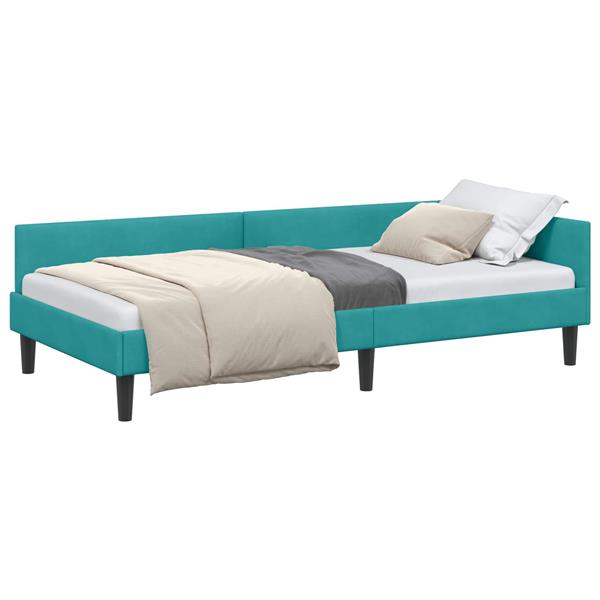 Grote foto vidaxl hoekbedframe met hoofdeinde turquoise 80 cm x 200 cm fluweel antiek en kunst stoelen en banken