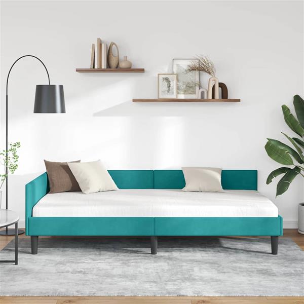 Grote foto vidaxl hoekbedframe met hoofdeinde turquoise 80 cm x 200 cm fluweel antiek en kunst stoelen en banken