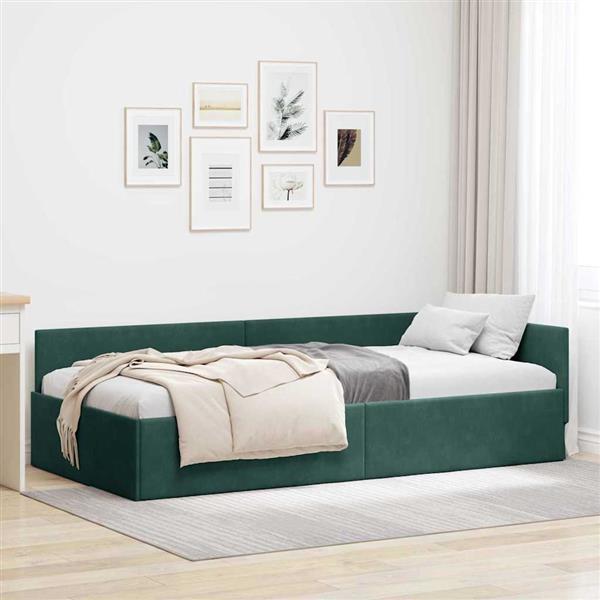 Grote foto vidaxl hoekbedframe met hoofdeinde donkergroen 90 cm x 200 cm fluweel antiek en kunst stoelen en banken