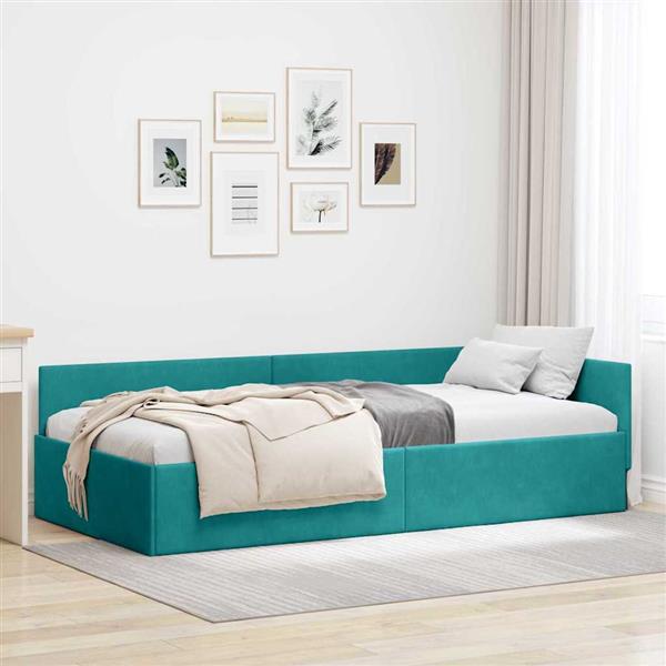 Grote foto vidaxl hoekbedframe met hoofdeinde turquoise 80 cm x 200 cm fluweel antiek en kunst stoelen en banken