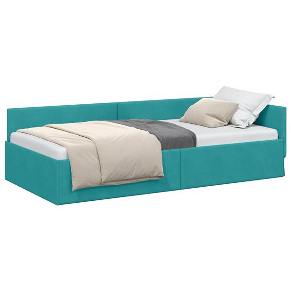 Grote foto vidaxl hoekbedframe met hoofdeinde turquoise 80 cm x 200 cm fluweel antiek en kunst stoelen en banken