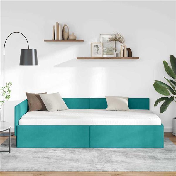 Grote foto vidaxl hoekbedframe met hoofdeinde turquoise 80 cm x 200 cm fluweel antiek en kunst stoelen en banken