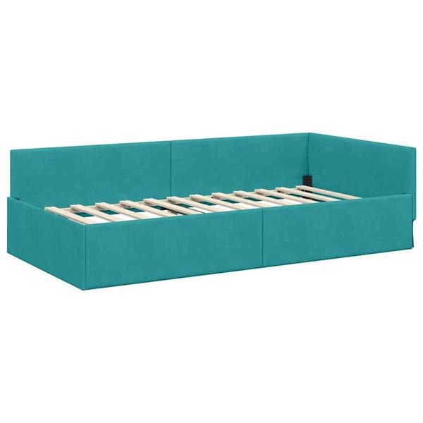 Grote foto vidaxl hoekbedframe met hoofdeinde turquoise 80 cm x 200 cm fluweel antiek en kunst stoelen en banken