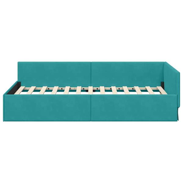 Grote foto vidaxl hoekbedframe met hoofdeinde turquoise 80 cm x 200 cm fluweel antiek en kunst stoelen en banken