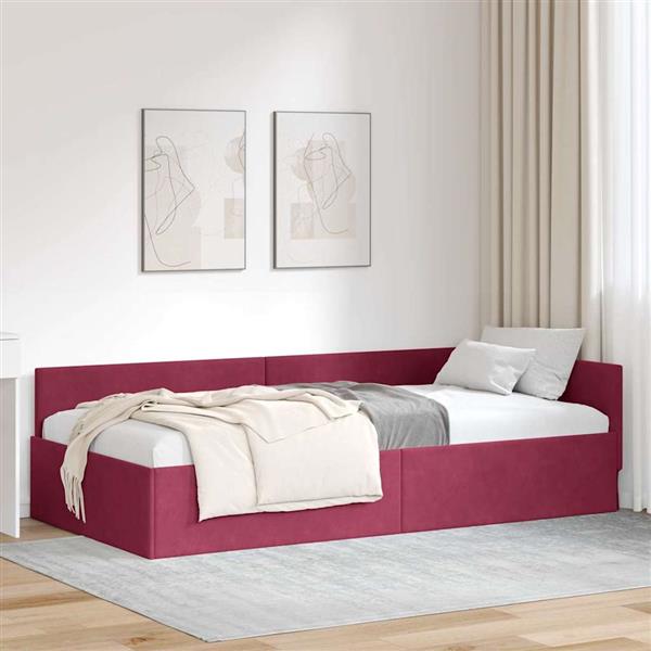 Grote foto vidaxl hoekbedframe met hoofdeinde wijnrood 80 cm x 200 cm fluweel antiek en kunst stoelen en banken