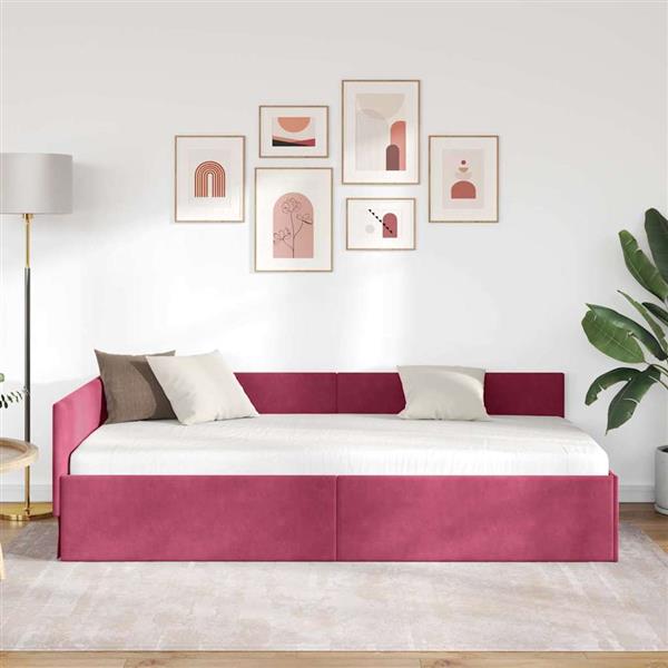 Grote foto vidaxl hoekbedframe met hoofdeinde wijnrood 80 cm x 200 cm fluweel antiek en kunst stoelen en banken