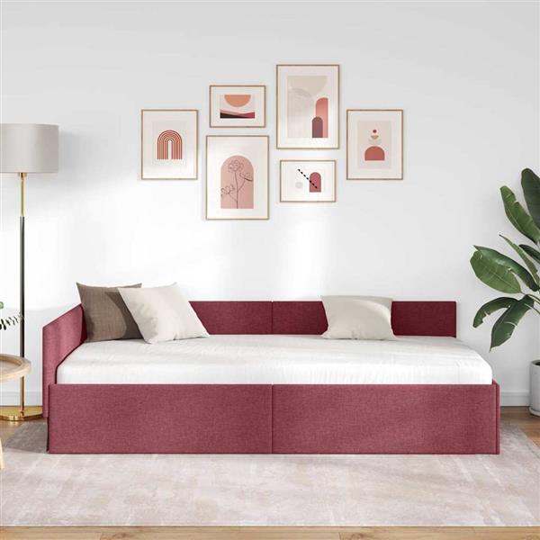 Grote foto vidaxl hoekbedframe met hoofdeinde wijnrood 90 cm x 200 cm stof antiek en kunst stoelen en banken