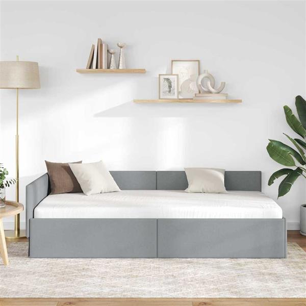 Grote foto vidaxl hoekbedframe met hoofdeinde lichtgrijs 90 cm x 200 cm stof antiek en kunst stoelen en banken