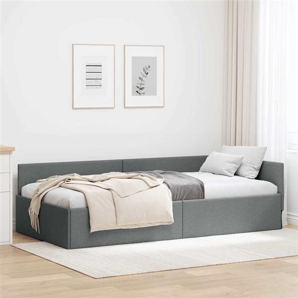Grote foto vidaxl hoekbedframe met hoofdeinde donkergrijs 80 cm x 200 cm stof antiek en kunst stoelen en banken