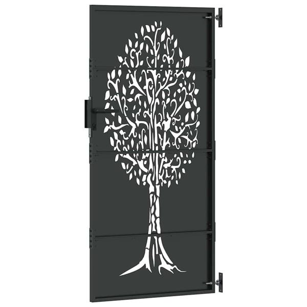 Grote foto vidaxl tuinpoort met slot zwart 85 x 200 cm poedergecoat staal tuin en terras hekken en schuttingen