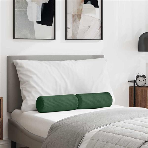 Grote foto vidaxl bolster kussens 2 stuks donkergroen 15 x 40 cm cordstof huis en inrichting woningdecoratie