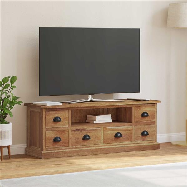 Grote foto vidaxl tv standaard met lade naturel 110 x 30 x 40 cm massief teakhout huis en inrichting overige