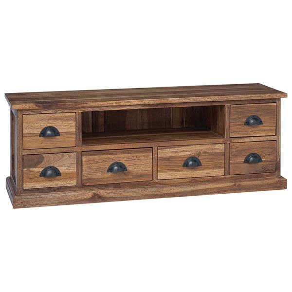 Grote foto vidaxl tv standaard met lade naturel 110 x 30 x 40 cm massief teakhout huis en inrichting overige