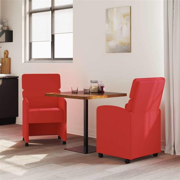 Grote foto vidaxl eetkamerstoelen met wieltjes 2 pcs rood 58 x 65 x 98 cm huis en inrichting stoelen