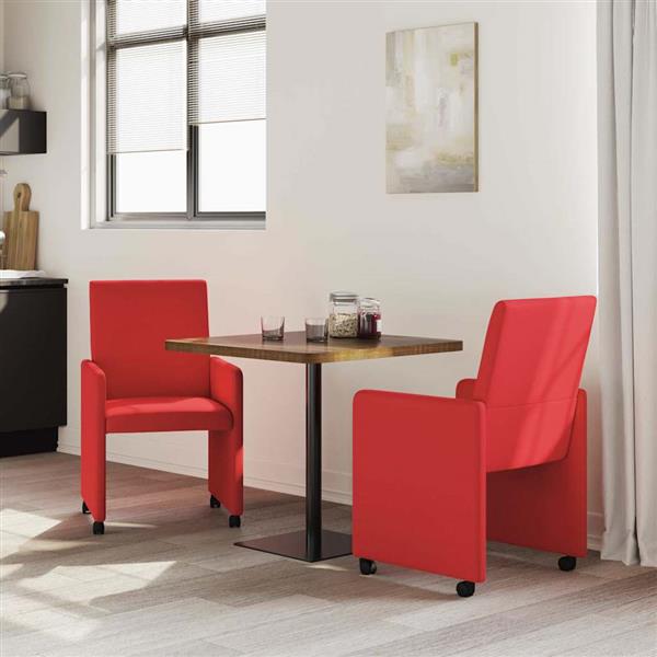 Grote foto vidaxl eetkamerstoelen met wieltjes 2 pcs rood 57 x 66 x 94 cm huis en inrichting stoelen